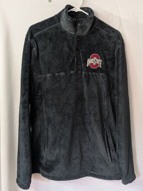 Ohio State University Men's Charcoal Black 1/4 Button Pullover Jacket Polyester